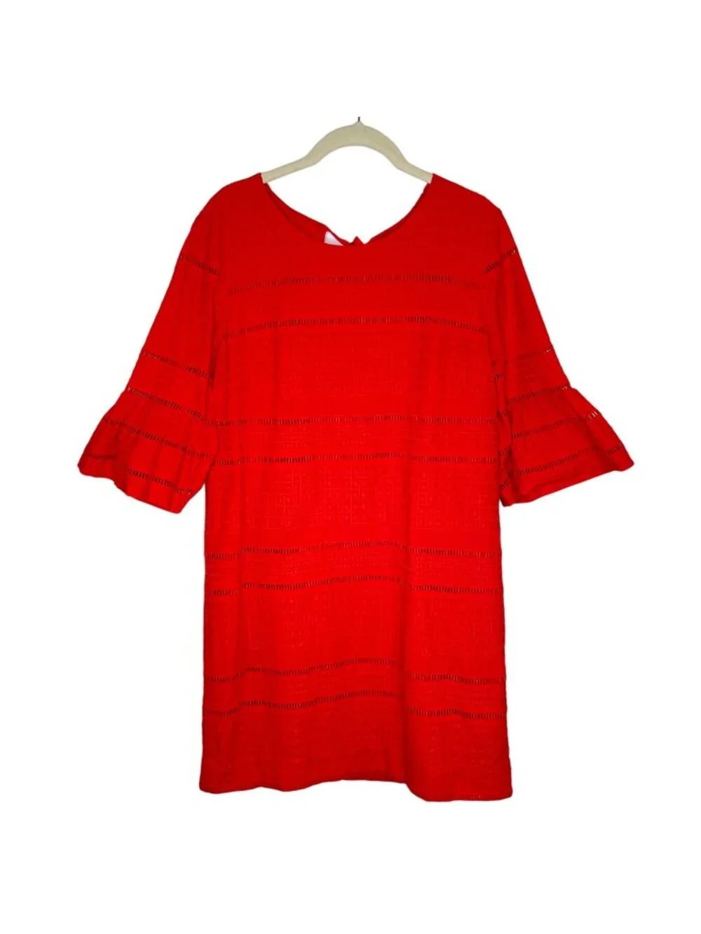 J. Crew Red/Coral Bell Sleeve Embroidered Shift Dress, 6